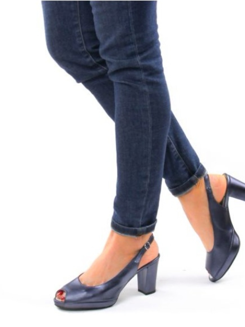 Dorking Blue Shimmer Peep-Toe Slingback Heels Size 39 Timeless Comfort Travel